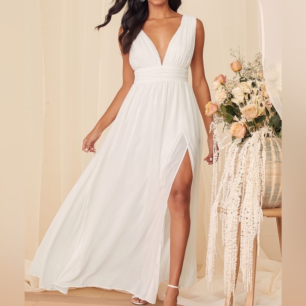 Lulus Heavenly Hues White Maxi Dress large